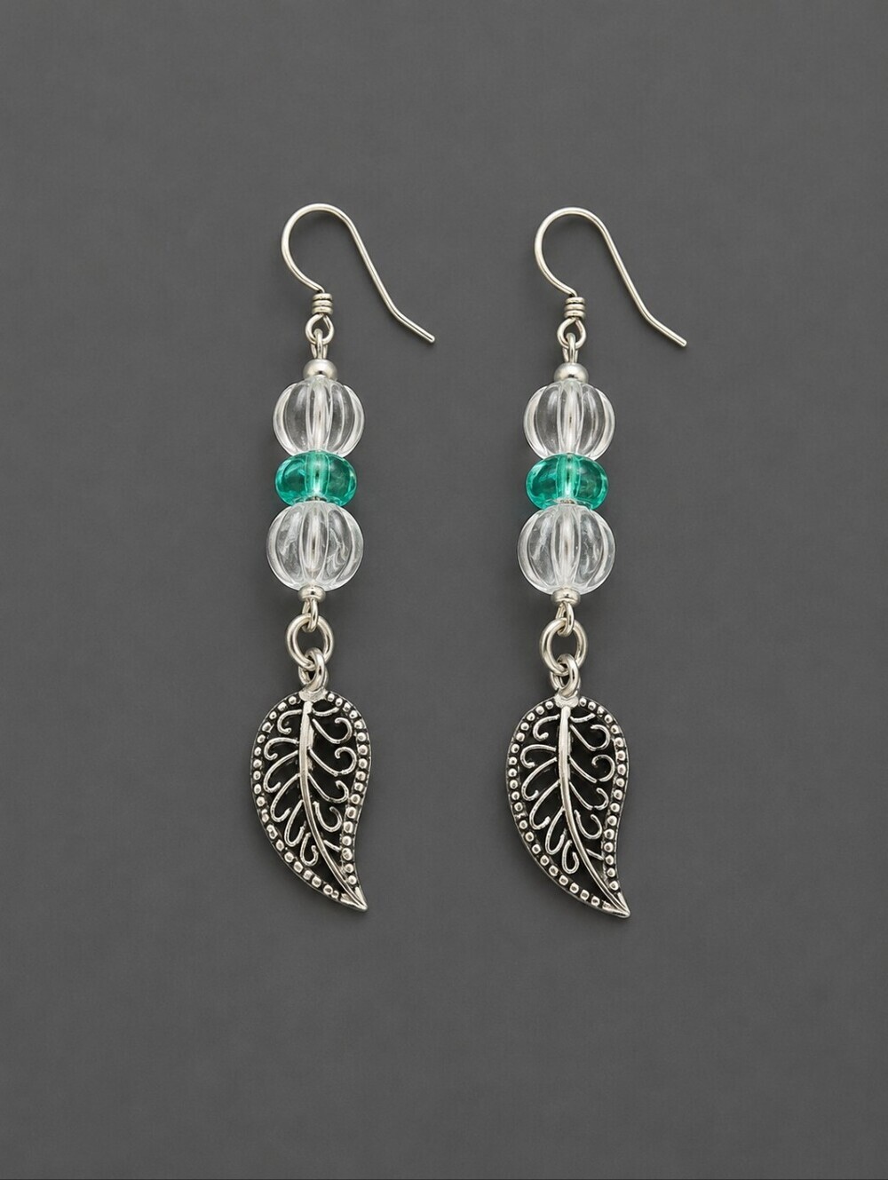 HANDMADE Czech Glass Leaf Charm Dangle Hook Earrings